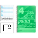 CUADERNO ESPIRAL LIDERPAPEL FOLIO PAUTAGUIA TAPA PLASTICO 80H 75GR CUADRO PAUTADO 4MM CON MARGEN COL