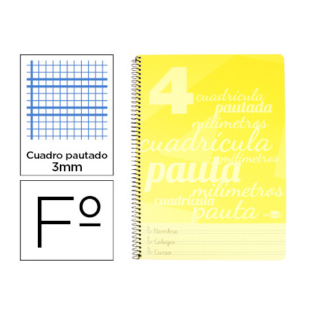 CUADERNO ESPIRAL LIDERPAPEL FOLIO PAUTAGUIA TAPA PLASTICO 80H 75GR CUADRO PAUTADO 3MM CON MARGEN COL