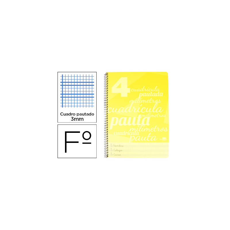 CUADERNO ESPIRAL LIDERPAPEL FOLIO PAUTAGUIA TAPA PLASTICO 80H 75GR CUADRO PAUTADO 3MM CON MARGEN COL