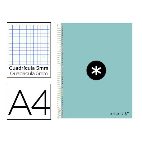 CUADERNO ESPIRAL ANTARTIK A4 MICRO TAPA DURA 80H 100 GR CUADRO 5MM SIN BANDAS 4 TALADROS COLOR MENTA