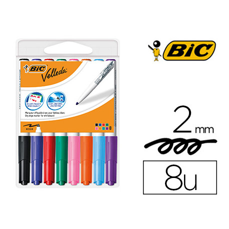 ROTULADOR BIC VELLEDA PARA PIZARRA PUNTA REDONDA 2 MM BOLSA DE 8 UNIDADES COLORES SURTIDOS