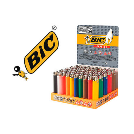 ENCENDEDOR BIC MAXI J26 EXPOSITOR DE 50 UNIDADES COLORES SURTIDOS