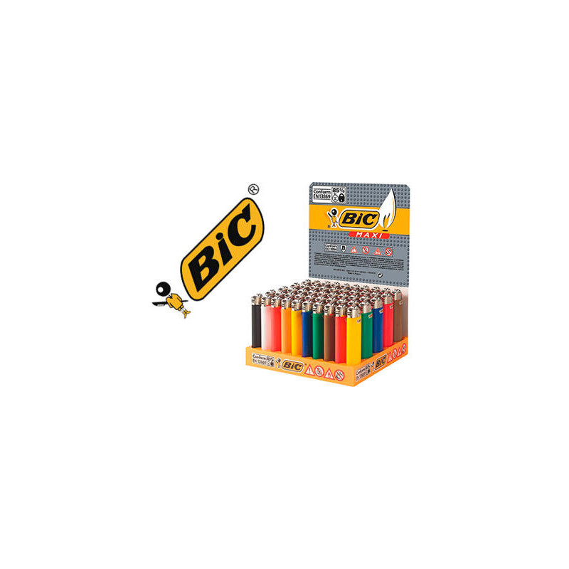 ENCENDEDOR BIC MAXI J26 EXPOSITOR DE 50 UNIDADES COLORES SURTIDOS