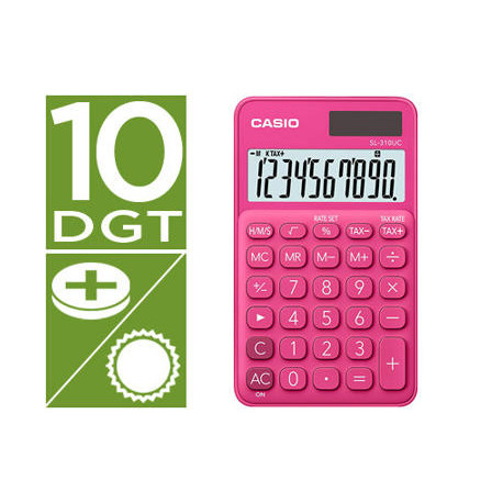 CALCULADORA CASIO SL-310UC-RD BOLSILLO 10 DIGITOS TAX +/- TECLA COLOR FUCSIA