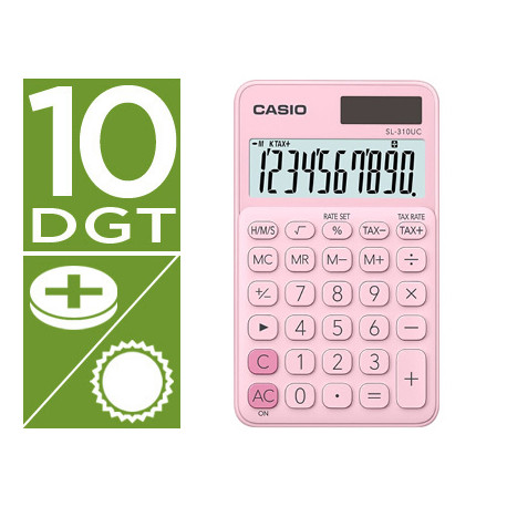 CALCULADORA CASIO SL-310UC-PK BOLSILLO 10 DIGITOS TAX +/- TECLA DOBLE CERO COLOR ROSA