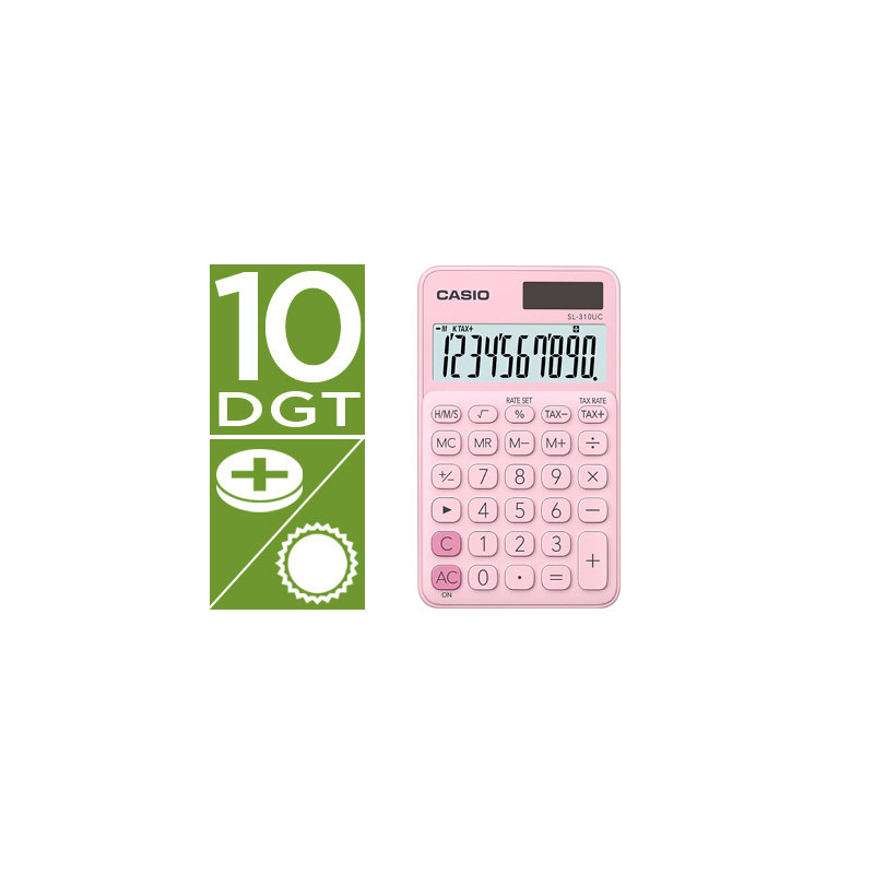 CALCULADORA CASIO SL-310UC-PK BOLSILLO 10 DIGITOS TAX +/- TECLA DOBLE CERO COLOR ROSA