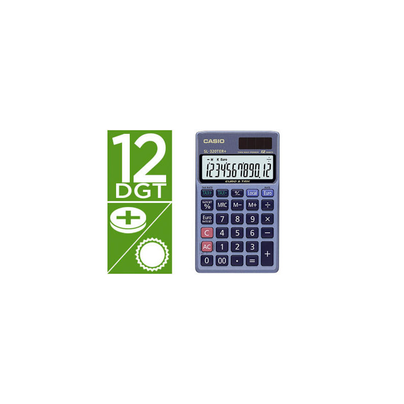 CALCULADORA CASIO SL-320TER BOLSILLO 12 DIGITOS TAX +/- CONVERSION MONEDA TECLA DOBLE CERO COLOR AZU