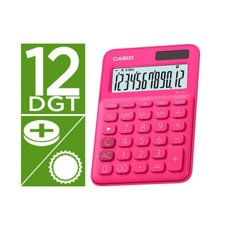 CALCULADORA CASIO MS-20UC-RD SOBREMESA 12 DIGITOS TAX +/- COLOR FUCSIA