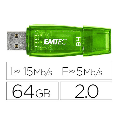 MEMORIA USB EMTEC FLASH C410 64 GB 2.0 VERDE