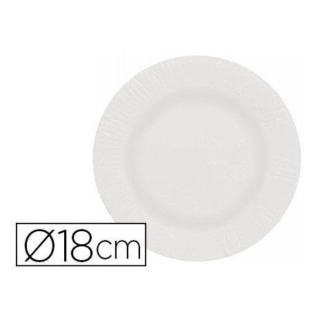 PLATO PAPEL RECICLABLE BLANCO 18 CM PAQUETE 50 UNIDADES