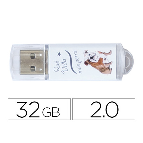 MEMORIA USB TECHONETECH FLASH DRIVE 32 GB 2.0 QUE VIDA MAS PERRA