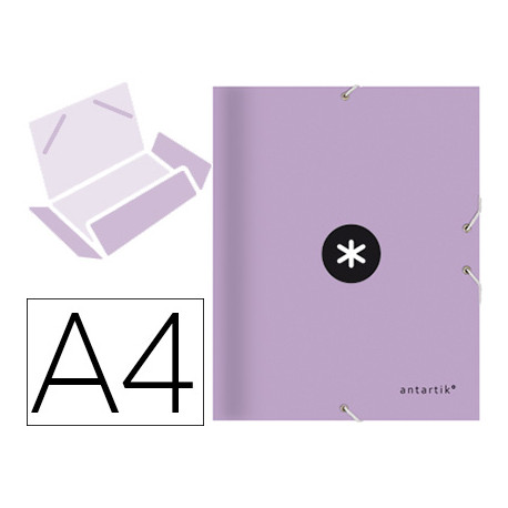 CARPETA ANTARTIK GOMAS A4 3 SOLAPAS CARTON FORRADO COLOR LAVANDA