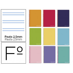 CUADERNO ESPIRAL LIDERPAPEL FOLIO WITTY TAPA DURA 80H 75GR PAUTA 2,5MM CON MARGEN COLORES SURTIDOS