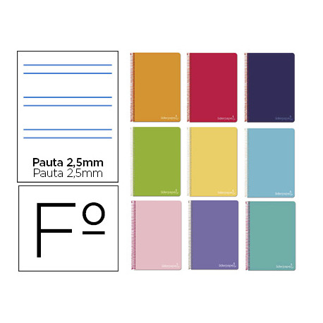 CUADERNO ESPIRAL LIDERPAPEL FOLIO WITTY TAPA DURA 80H 75GR PAUTA 2,5MM CON MARGEN COLORES SURTIDOS