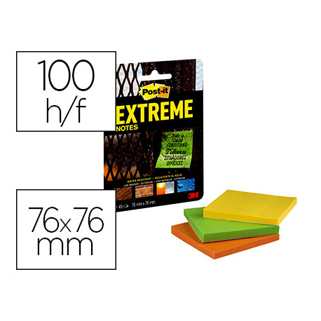 BLOC DE NOTAS ADHESIVAS QUITA Y PON POST-IT EXTREME 76X76 MM CON 45 HOJAS PACK DE 3 UNIDADES AMARILL