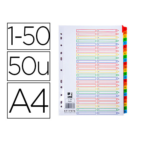 SEPARADOR NUMERICO Q-CONNECT CARTON 1-50 JUEGO DE 50 SEPARADORES DIN A4 MULTITALADRO