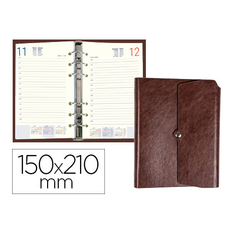 AGENDA ANILLAS LIDERPAPEL TINDE 15X21 CM DIA PAGINA MARRON SIMIL PIEL ENVEJECIDA PAPEL 70 GR