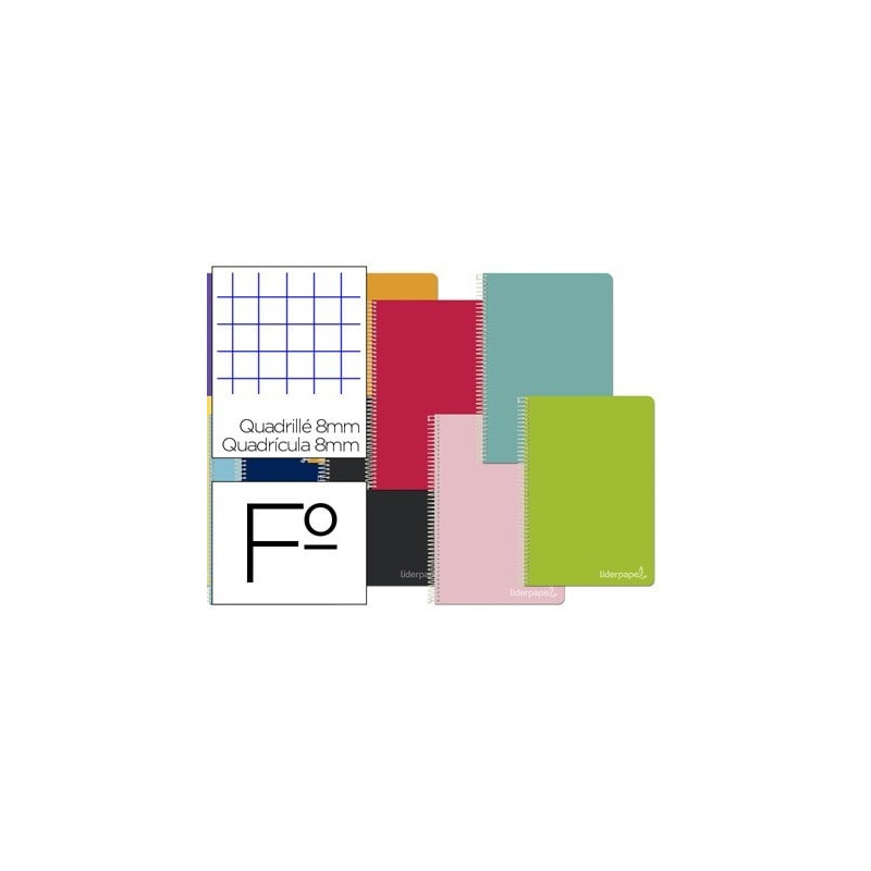 CUADERNO ESPIRAL LIDERPAPEL FOLIO WITTY TAPA DURA 80H 75GR CUADRO 8MM CON MARGEN COLORES SURTIDOS