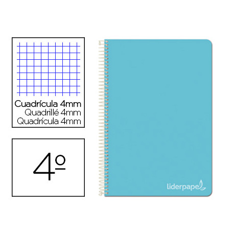 CUADERNO ESPIRAL LIDERPAPEL FOLIO WITTY TAPA DURA 80H 75GR CUADRO 4MM CON MARGEN COLOR CELESTE