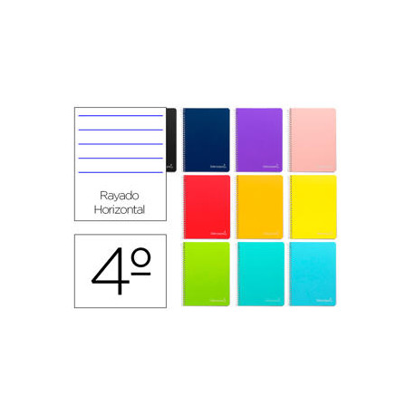 CUADERNO ESPIRAL LIDERPAPEL CUARTO WITTY TAPA DURA 80H 75GR RAYADO HORIZONTAL 8MM CON MARGEN COLORES