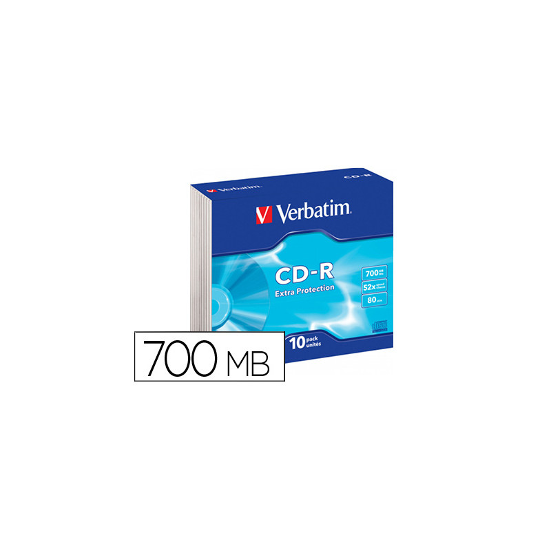 CD-ROM VERBATIM EXTRA PROTECCION CAPACIDAD 700MB VELOCIDAD 52X 80 MIN