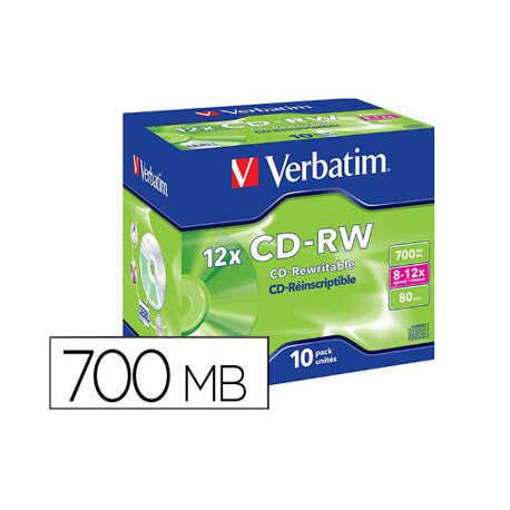 CD-RW VERBATIM SERL CAPACIDAD 700MB VELOCIDAD 12X 80 MIN