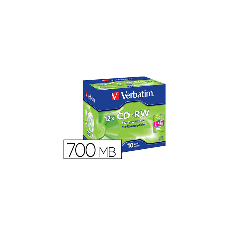 CD-RW VERBATIM SERL CAPACIDAD 700MB VELOCIDAD 12X 80 MIN