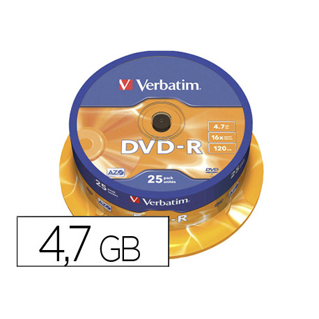 DVD-R VERBATIM CAPACIDAD 4.7GB VELOCIDAD 16X 120 MIN