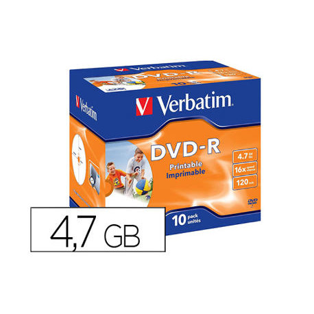 DVD-R VERBATIM IMPRIMIBLE CAPACIDAD 4.7GB VELOCIDAD 16X 120 MIN