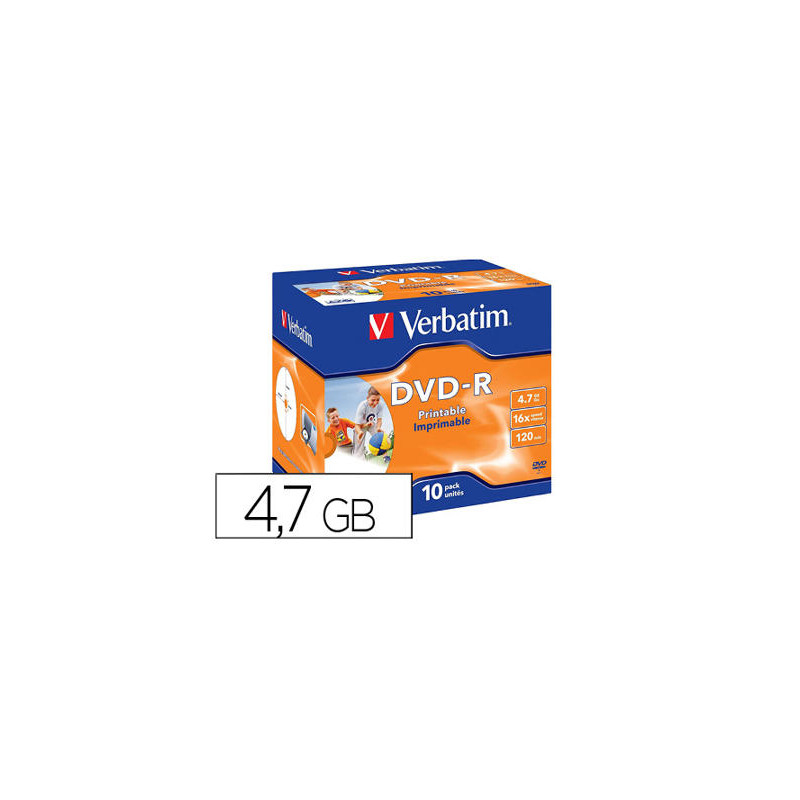 DVD-R VERBATIM IMPRIMIBLE CAPACIDAD 4.7GB VELOCIDAD 16X 120 MIN