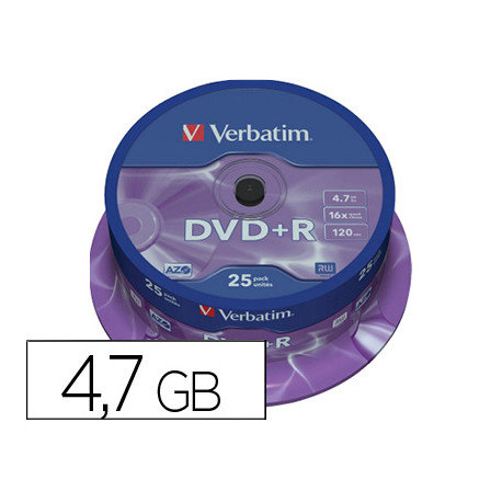 DVD+R VERBATIM CAPACIDAD 4.7GB VELOCIDAD 16X 120 MIN