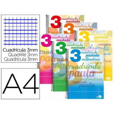 LIBRETA LIDERPAPEL PAUTAGUIA TAPA CARTONCILLO 32 HOJAS DIN A4 70 GR CUADRICULADO PAUTADO 3 MM