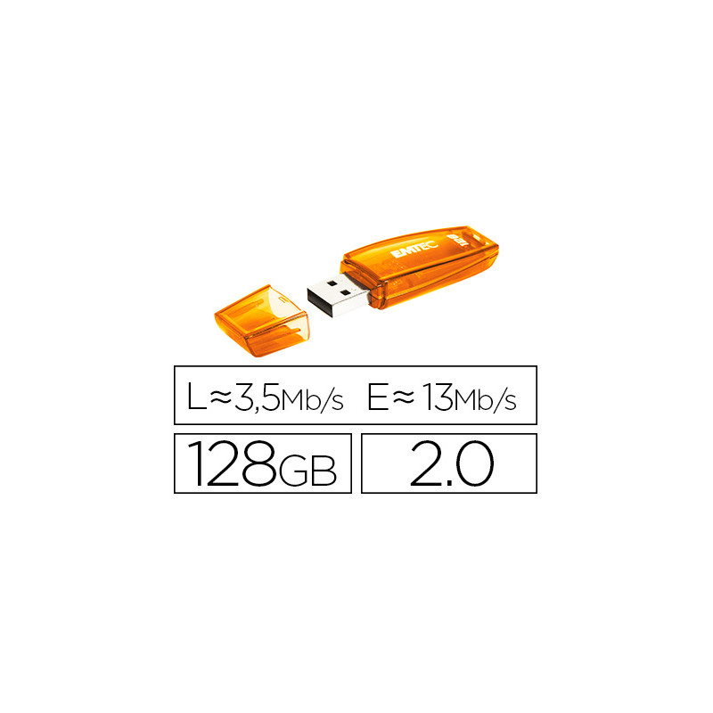 MEMORIA USB EMTEC FLASH C410 128 GB 2.0 NARANJA