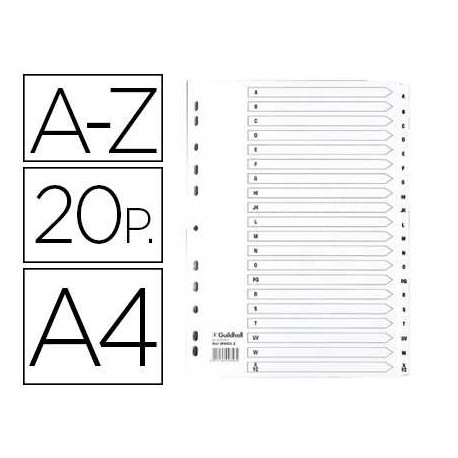 SEPARADOR EXACOMPTA CARTULINA BLANCA A-Z JUEGO DE 20 SEPARADORES DIN A4 11 TALADROS