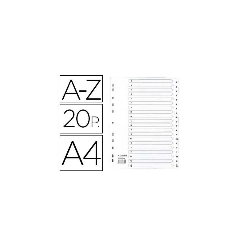 SEPARADOR EXACOMPTA CARTULINA BLANCA A-Z JUEGO DE 20 SEPARADORES DIN A4 11 TALADROS