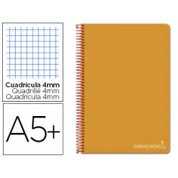 CUADERNO ESPIRAL LIDERPAPEL CUARTO WITTY TAPA DURA 80H 75GR CUADRO 4MM CON MARGEN COLOR NARANJA