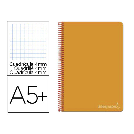 CUADERNO ESPIRAL LIDERPAPEL CUARTO WITTY TAPA DURA 80H 75GR CUADRO 4MM CON MARGEN COLOR NARANJA