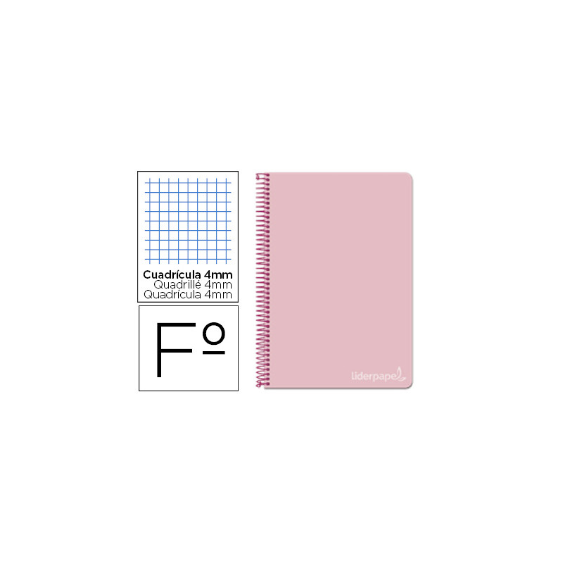 CUADERNO ESPIRAL LIDERPAPEL FOLIO WITTY TAPA DURA 80H 75GR CUADRO 4MM CON MARGEN COLOR ROSA