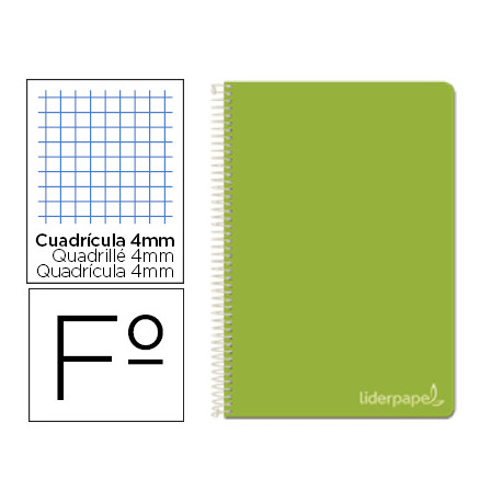 CUADERNO ESPIRAL LIDERPAPEL FOLIO WITTY TAPA DURA 80H 75GR CUADRO 4MM CON MARGEN COLOR VERDE