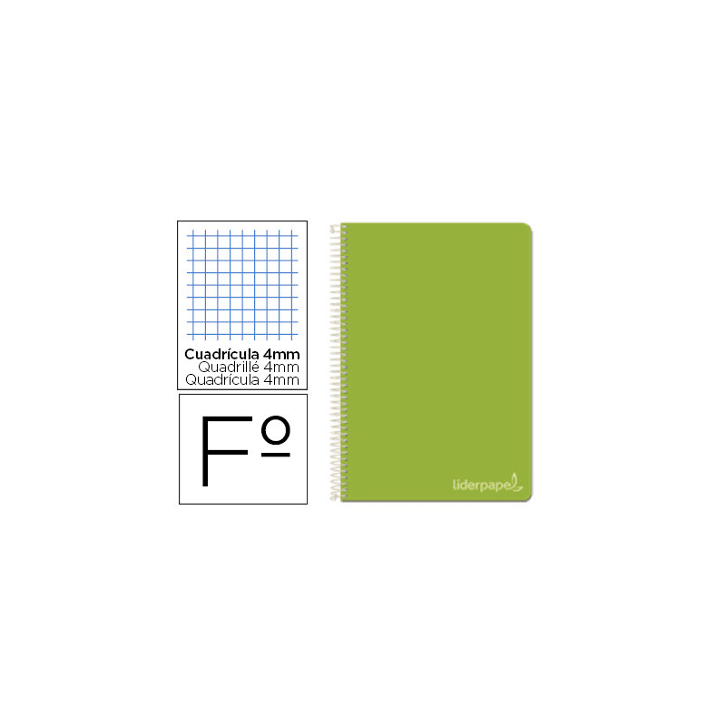 CUADERNO ESPIRAL LIDERPAPEL FOLIO WITTY TAPA DURA 80H 75GR CUADRO 4MM CON MARGEN COLOR VERDE