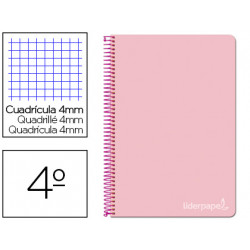 CUADERNO ESPIRAL LIDERPAPEL CUARTO WITTY TAPA DURA 80H 75GR CUADRO 4MM CON MARGEN COLOR ROSA