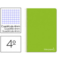 CUADERNO ESPIRAL LIDERPAPEL CUARTO WITTY TAPA DURA 80H 75GR CUADRO 4MM CON MARGEN COLOR VERDE