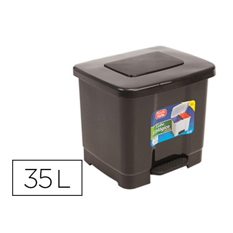 PAPELERA CONTENEDOR PLASTICFORTE PLASTICO CON PEDAL 2 COMPARTIMENTOS 35 LITROS GRIS OSCURO