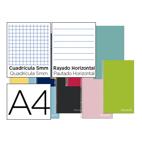 CUADERNO ESPIRAL LIDERPAPEL A4 MICRO JOLLY MULTIDISCIPLINA TAPA FORRADA 140H 75GR 28H 5MM 112H HRTAL