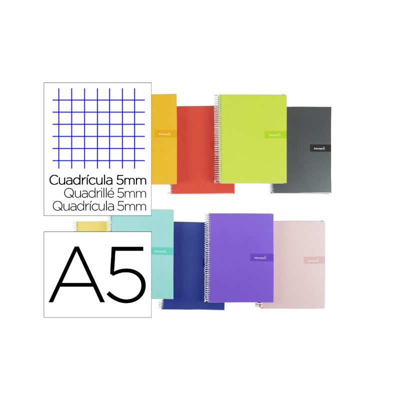 CUADERNO ESPIRAL LIDERPAPEL A5 CRAFTY TAPA FORRADA 80H 90 GR CUADRO 5 MM CON MARGEN COLORES SURTIDOS