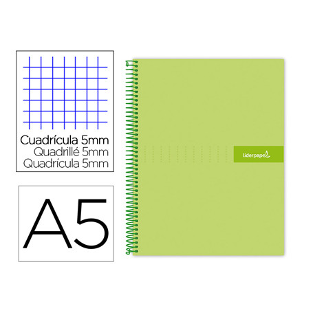 CUADERNO ESPIRAL LIDERPAPEL A5 MICRO CRAFTY TAPA FORRADA 120H 90 GR CUADRO 5MM 5 BANDAS6 TALADROS CO