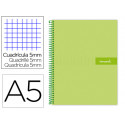 CUADERNO ESPIRAL LIDERPAPEL A5 MICRO CRAFTY TAPA FORRADA 120H 90 GR CUADRO 5MM 5 BANDAS6 TALADROS CO