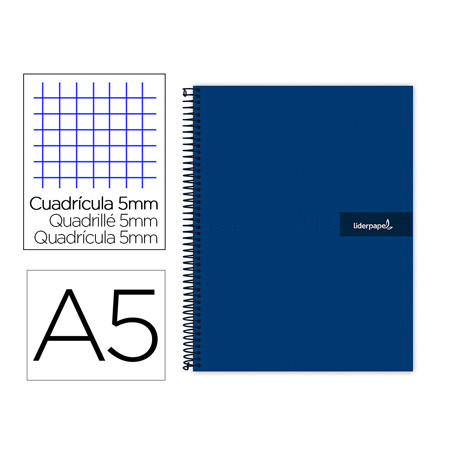 CUADERNO ESPIRAL LIDERPAPEL A5 MICRO CRAFTY TAPA FORRADA 120H 90 GR CUADRO 5MM 5 BANDAS6 TALADROS CO