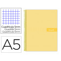 CUADERNO ESPIRAL LIDERPAPEL A5 MICRO CRAFTY TAPA FORRADA 120H 90 GR CUADRO 5MM 5 BANDAS6 TALADROS CO