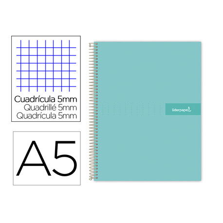 CUADERNO ESPIRAL LIDERPAPEL A5 MICRO CRAFTY TAPA FORRADA 120H 90 GR CUADRO 5MM 5 BANDAS6 TALADROS CO